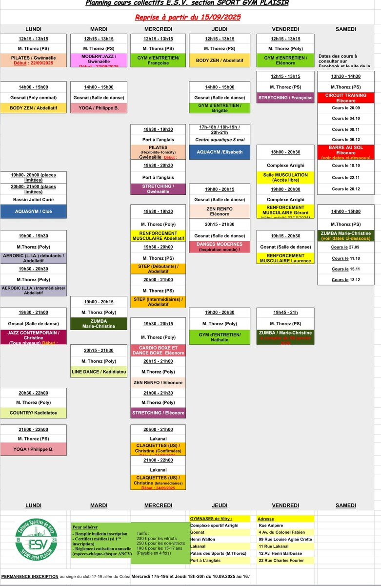 Planning et tract de la rentrée sportive 2025/2026