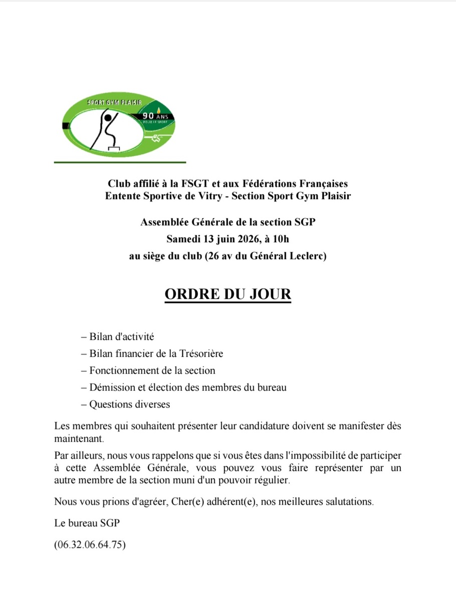 AG de la section le 13 juin 2026
