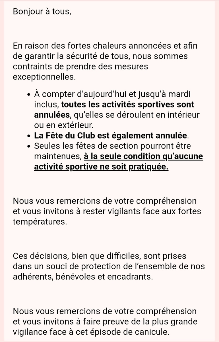 Annulation de tous les cours