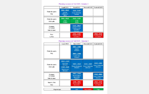 Modifications dans les Plannings vacances de Noël le  20 décembre 2025