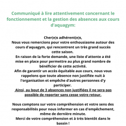 ⚠️ Communiqué de la Section par rapport à l'aquagym